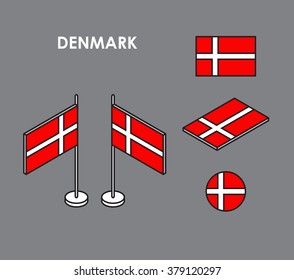 Isometric flag of Denmark on a gray background