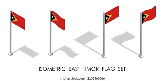 isometric flag of EAST TIMOR in static position and in motion on flagpole. 3d vector
