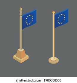 Bandera isométrica de la Unión Europea. Ilustración vectorial para banner, sitio web, presentación, infografía, afiche, mapa