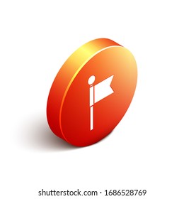 Isometric Flag icon isolated on white background. Location marker symbol. Orange circle button. Vector Illustration