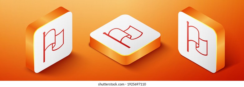 Isometric Flag icon isolated on orange background. Orange square button. Vector
