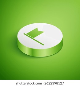 Isometric Flag icon isolated on green background. Location marker symbol. White circle button. Vector