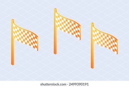 Isometric flag racing. Checkered racing flag isolated on white background