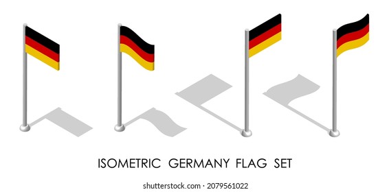 bandera isométrica de la República de ALEMANIA en posición estática y en movimiento sobre asta de bandera. 3.ᵉʳ vector