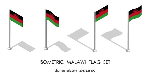 isometric flag of Republic of MALAWI in static position and in motion on flagpole. 3d vector