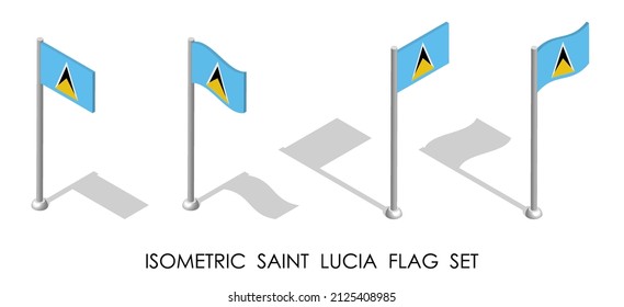 isometric flag of SAINT LUCIA in static position and in motion on flagpole. 3d vector