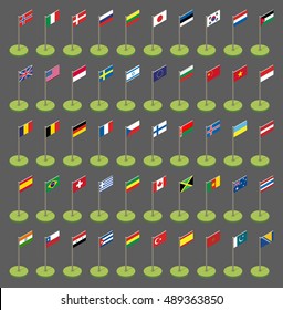 Isometric flags icons in flat style. Simple flags of the countries