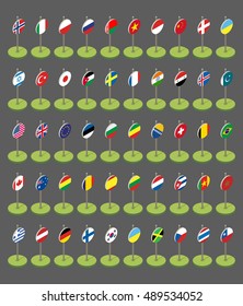 Isometric flags icons in flat style. Simple flags of the countries