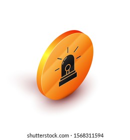 Isometric Flasher siren icon isolated on white background. Emergency flashing siren. Orange circle button. Vector Illustration