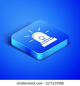 Isometric Flasher siren icon isolated on blue background. Emergency flashing siren. Blue square button. Vector Illustration