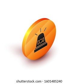 Isometric Flasher siren icon isolated on white background. Emergency flashing siren. Orange circle button. Vector Illustration