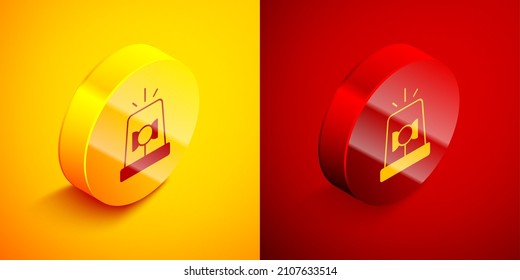 Isometric Flasher icono de sirena aislado en color naranja y rojo. Una sirena de emergencia que parpadea. Botón Círculo. Vector