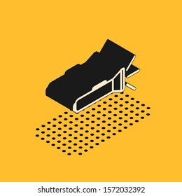 Isometric Flashlight icon isolated on yellow background.  Vector Illustration