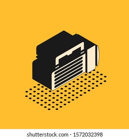 Isometric Flashlight icon isolated on yellow background. Tourist flashlight handle.  Vector Illustration