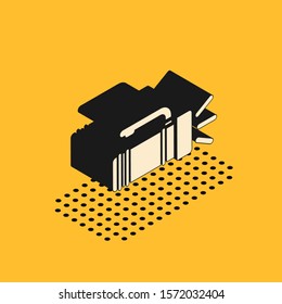 Isometric Flashlight icon isolated on yellow background. Tourist flashlight handle.  Vector Illustration