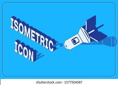 Isometric Flashlight icon isolated on blue background.  Vector Illustration
