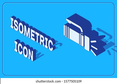 Isometric Flashlight icon isolated on blue background. Tourist flashlight handle.  Vector Illustration