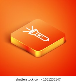 Isometric Flashlight icon isolated on orange background.  Vector Illustration