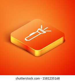 Isometric Flashlight icon isolated on orange background.  Vector Illustration