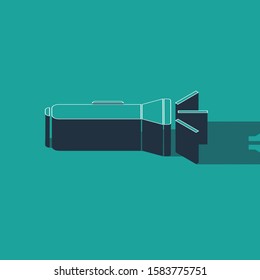 Isometric Flashlight icon isolated on green background.  Vector Illustration