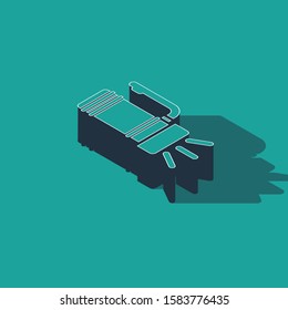 Isometric Flashlight icon isolated on green background. Tourist flashlight handle.  Vector Illustration