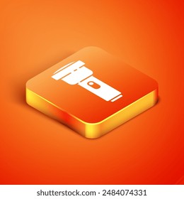 Isometric Flashlight icon isolated on orange background.  Vector Illustration