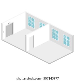 Isometric flat 3D abstract interior emply room. White illustration room