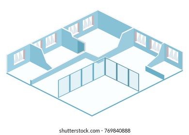 Isometric flat 3D abstract interior empty room. White illustration room