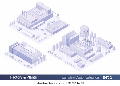 Isometric Flat 3D Architecture Building vector collection: Factory, Plant