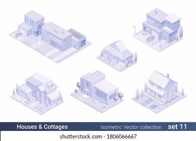 Isometric Flat 3D Architecture Building vector collection: 
Cottage and countryside house villa
