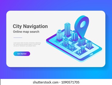 Isometric flat 3D City Map in Mobile Phone Navigation vector illustration concept. Isometric flat 3D City Map in Mobile Phone Navigation vector illustration concept.