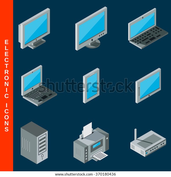 Isometric flat 3d\
computer equipment icons\
set