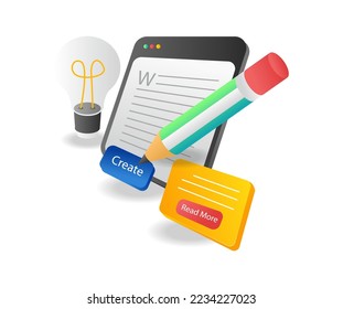 Isometric flat 3d concept illustration creative idea of making blog article layouts