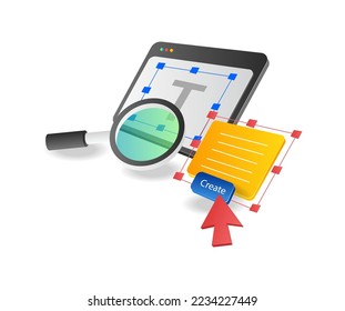 Isometric flat 3d concept illustration creative idea create web application layout on monitor