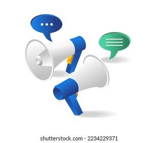 Isometric flat 3d concept illustration megaphone marketing technology communication
