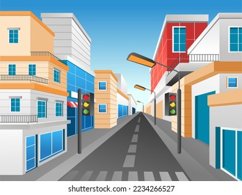 Isometric flat 3d concept illustration modern city street corner perspective background