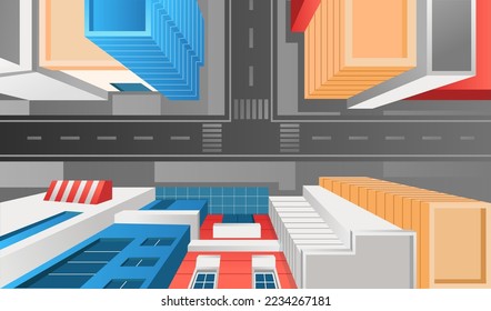 Isometric flat 3d concept illustration landscape modern building city street top view 