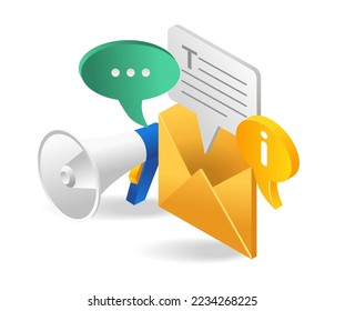 Isometric flat 3d concept illustration of digital marketing technology campaign