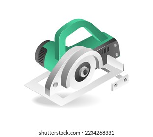 Isometric flat 3d concept illustration of electric sawing machine