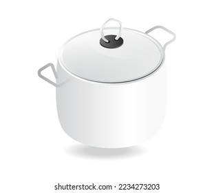 Isometric flat 3d concept illustration of glass lid stainless pot