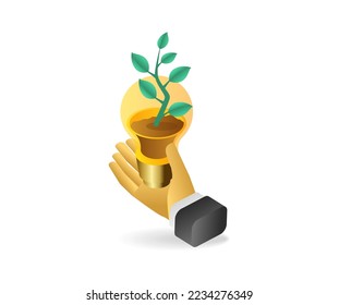 Isometric flat 3d concept illustration of tree over idea lamp