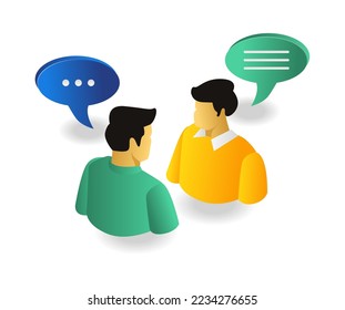 Isometric flat 3d concept illustration of two men talking