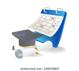 Isometric plano 3d concepto ilustración del calendario de graduación estudiando en la escuela