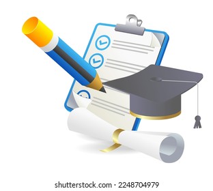 Isometric flat 3d concept illustration of school graduation plan