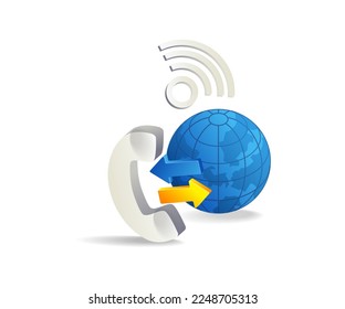 Isometric flat 3d concept illustration of telephone communication between worlds