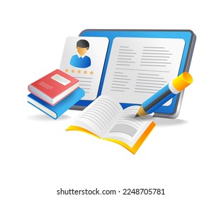 Isometric flat 3d concept illustration online school student account
