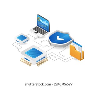 Isometric flat 3d concept illustration of chip data system security program