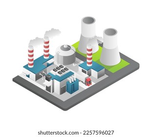 Isometric plano 3d concepto ilustración de la industria del petróleo y el gas gran fábrica vista