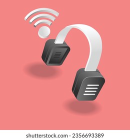 Isometric plano 3d concepto ilustración wifi auriculares con micrófono