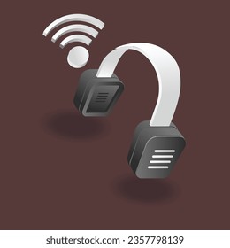 Isometric plano 3d concepto ilustración wifi auriculares con micrófono
